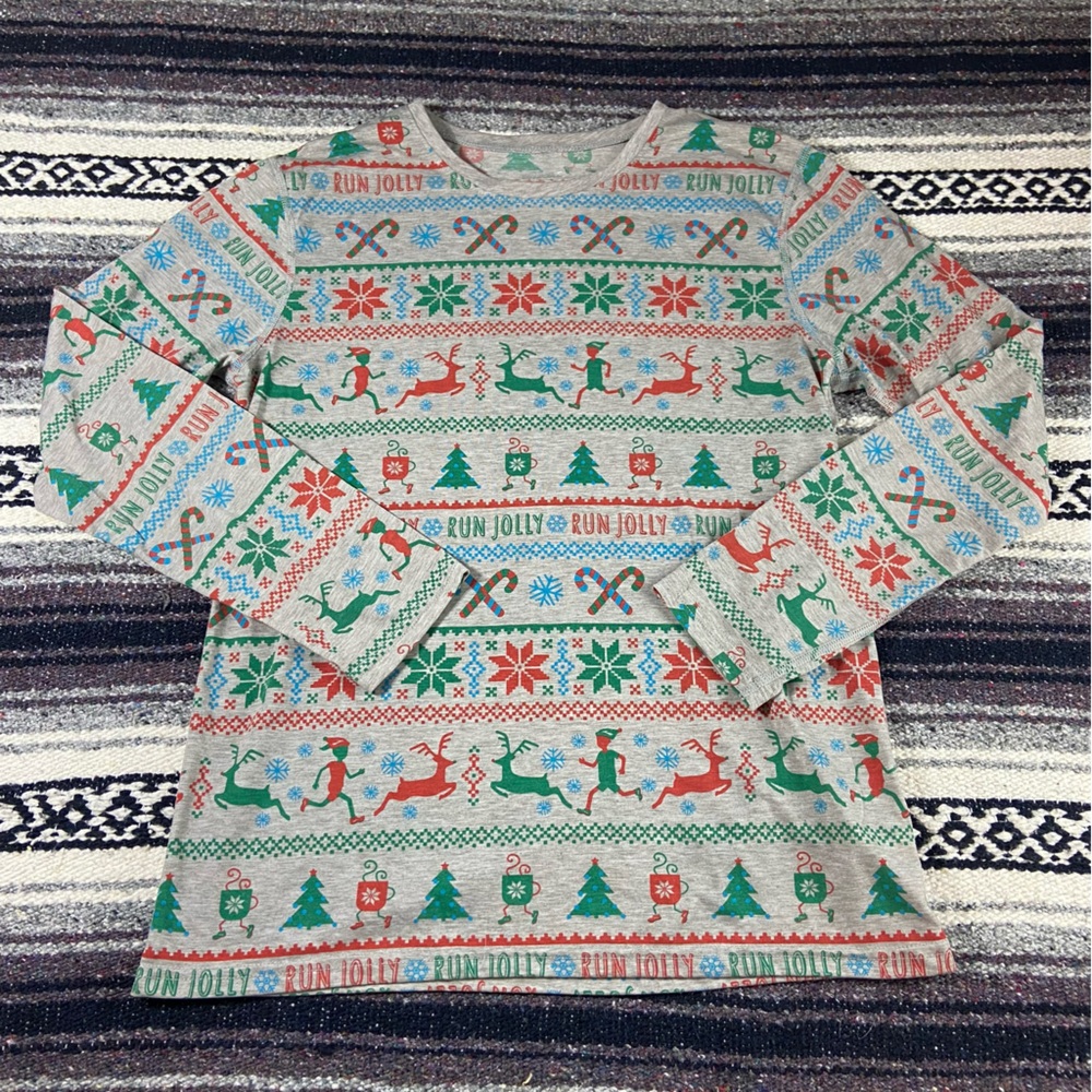 Brooks Christmas Running Ugly Sweater Long Sleeve Shirt Men’s Small Run Jolly